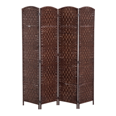 HomCom 6' Tall Wicker Weave Four Panel Room Divider Privacy Screen - Chestnut Brown