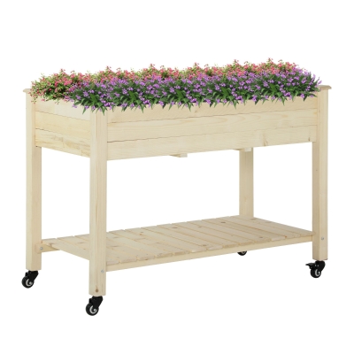 Outsunny 46.5" x 21.75" Raised Mobile Garden Bed Planter Box with Fir Wood Construction, Non-Woven Bag, & Shelf Below