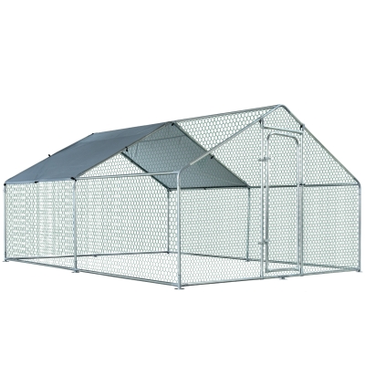 PawHut Galvanized Chicken Cage Enclosure 2 Rooms Pet Backyard Coop With Anti-UV Cover