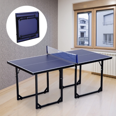Soozier 6x3ft Compact Midsize Ping Pong Table Table Tennis Table Free Standing Folding Blue