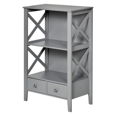 kleankin X- Frame Freestanding Floor Bathroom Storage with Two Drawers, Storage Organizer, Cabinet with 3 Shelves - Grey