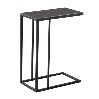 Monarch 24" Contemporary Black Tempered Glass Top Metal Frame C-Shaped Side Accent Table - Black Finish