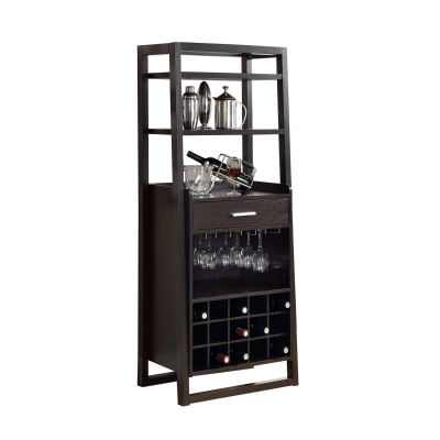 Monarch 60" Ladder Style Wood Grain-Look Wine Glass Storage Bottle Rack Home Bar - Cappuccino Brown Finish
