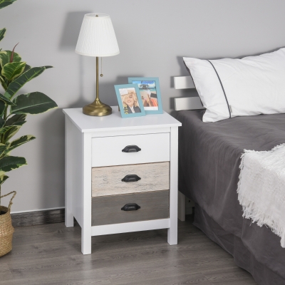 HOMCOM Accent Table Storage Cabinet with 3 Drawers Wooden Bedside Table Night Stand, Home Furniture