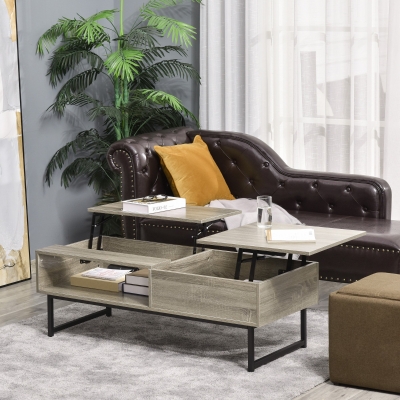 HOMCOM Modern Lift Top Coffee Table with Hidden Storage Compartment and Metal Frame, Convertible Console Tea Desk for Living Room, Grey
