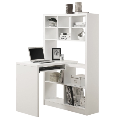 Monarch Contemporary Left or Right Facing Adjustable Hollow Core Corner Desk with Storage Shelves and Pull Out Keyboard Tray - White