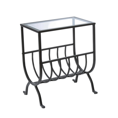Monarch 23" Contemporary Metal Frame Tempered Glass Top Side Accent End Table with Magazine Rack - Stardust Brown Finish