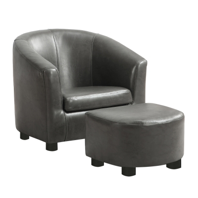 Monarch Kids' Upholstered Leather-Look Barrel Club Chair with Matching Ottoman - Charcoal Grey