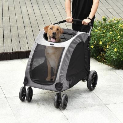 PawHut Pet Jogging Stroller Universal Wheel w/ Storage Basket Ventilated Foldable Oxford Fabric for Medium or Large Size Dogs Grey