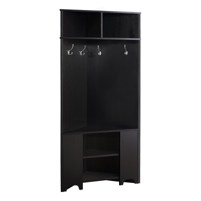 Monarch 67" Transitional Design Wood Grain-Look 4-Hook Coat Rack Corner Hall Tree Storage Shelf Bench - Cappuccino Brown Finish