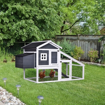 PawHut Deluxe Chicken Coop Small Animal Habitat Hen House with Outdoor Run Resting Nesting Box Removable Tray Waterproof Asphalt Roof Lockable Door