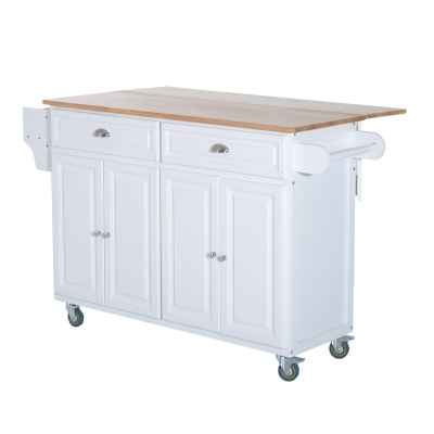 HOMCOM Rolling Kitchen Island Cart with Drop-Leaf, Drawer, White