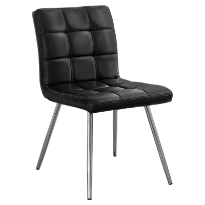 Monarch 2 Piece Quilted PU Leather Chrome Metal Legged Modern Dining Chair Set - Black