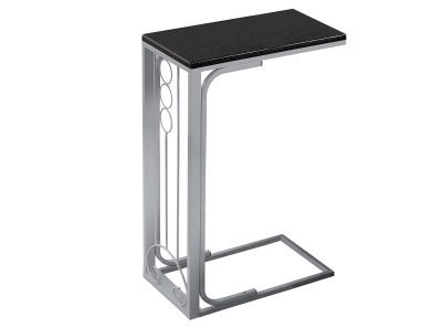 Monarch 25" Contemporary Wood Grain-Look Top Silver Metal Frame C-Shaped Side Accent Table - Black Top Finish