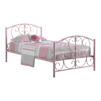 Monarch Decorative Scroll Design Twin Size Metal Bed Frame - Pink Finish