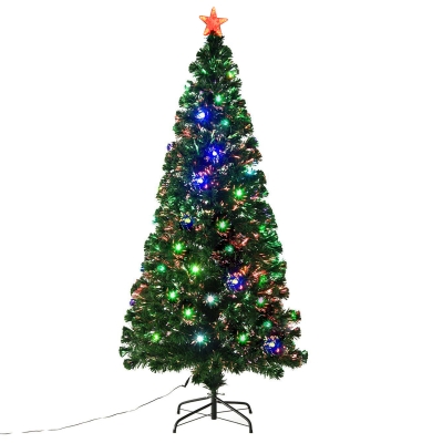Open Box HOMCOM 6ft Artificial Pre-Lit Fiber Optic Holiday Christmas Tree with 28 LED Lights