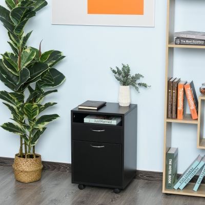 HOMCOM 24" Rolling File Cabinet with Drawer Wheeled Documents Storage Printer Stand with Shelf Home Office Black