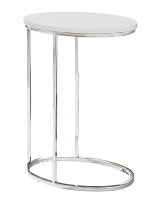 Monarch 25" Contemporary Oval Chrome Metal Base C-Shaped Side Accent Table - Glossy White Top Finish