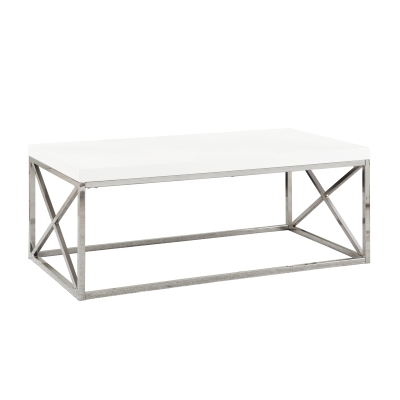 Monarch 44" Modern Chrome Metal X-Base Accent Coffee Table Set - Glossy White Finish
