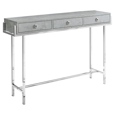 Monarch 48" Contemporary 3-Drawer Storage Chrome Metal Frame Accent Hall Sofa Console Table - Grey Cement-Look Finish