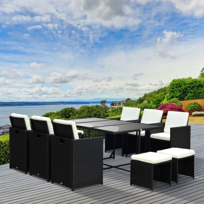 Outsunny 11pcs Patio Rattan Wicker Dining Set Garden Furniture Table Chair Ottoman Backyard Outdoor Deck Black Aosom Canada Outsunny 11pcs Patio Rattan Wicker, 11 Piece Outdoor Dining Set Canada