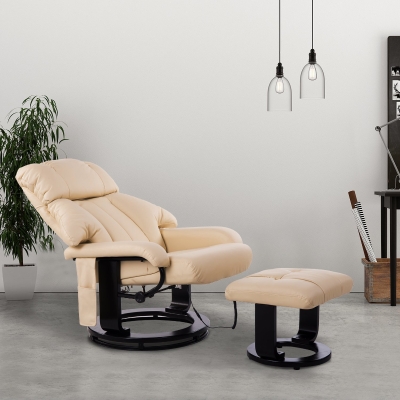 HOMCOM Massage Recliner Ottoman Set Lounge Set 10 Vibration Motor Beige