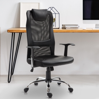 Vinsetto High Back Mesh Office Chair Ergonomic Computer Desk Seat Thick Padded Headrest with Armrest Office Black