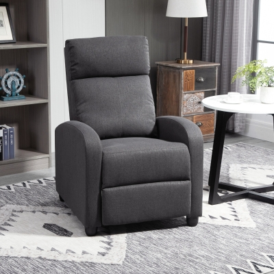 HOMCOM Fabric Recliner Manual Home Theater Seating Single Linen-Touch Sofa Armchair for Living Room, Dark Grey