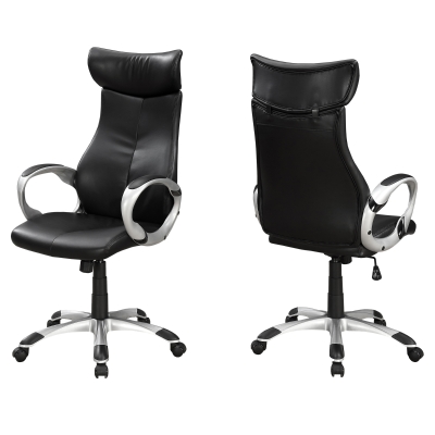 Monarch Contemporary Ergonomic Faux Leather Swivelling Executive Office Chair - Black / Silver