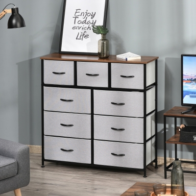 HOMCOM 9 Drawers Storage Chest Dresser Organizer Unit w/ Steel Frame, Wood Top, Easy Pull Fabric Bins, for Bedroom, Hallway, Closet, Entryway
