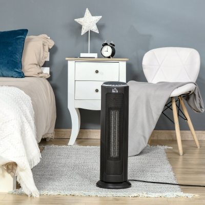 HOMCOM Ceramic Tower Heater, 45° Oscillating Space Heater with Remote Control, Timer, Tip-Over & Overheat Protect, 750W/1500W, Black