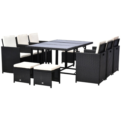 Outsunny 11 Piece Outdoor PE Rattan Wicker Table and Chair Patio Furniture Set