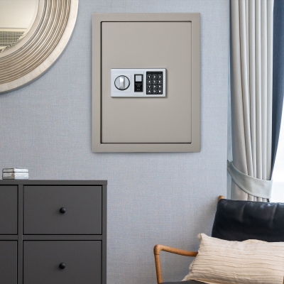 HOMCOM Flat Superior Electronic Hidden Wall Safe Box for Jewelry or Valuables Digital Lock Home Office Hotel Security Beige