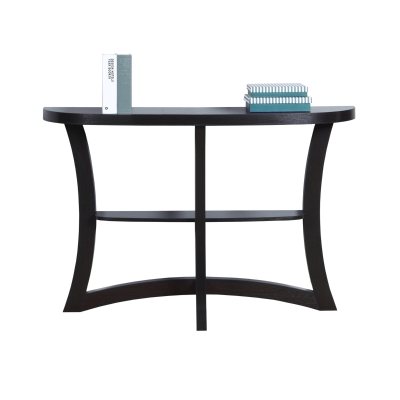 Moarch 47" Half Moon Shape 2-Tier Wood Grain-Look Accent Console Table - Cappuccino Brown Finish