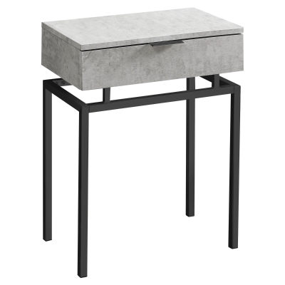 Monarch 24" Contemporary End Table Night Stand with Large Storage Drawer and Metal Base - Grey Cement-Look / Black Nickel Metal Base