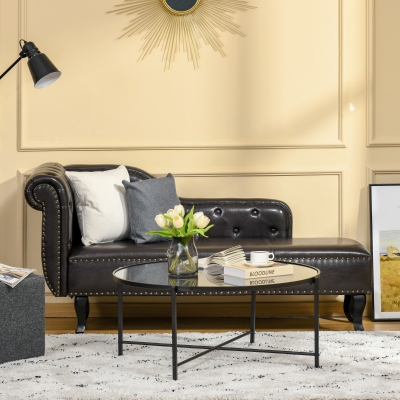 HOMCOM Contemporary Coffee Tables with Metal Base, Round Side Table with Tempered Glass Tabletop Black Legs for Living Room, Bedroom