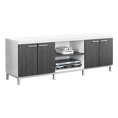 Monarch 60" Contemporary Hollow-Core Wood Grain-Look Double Door Storage Console TV Stand - White / Grey Tones Finish