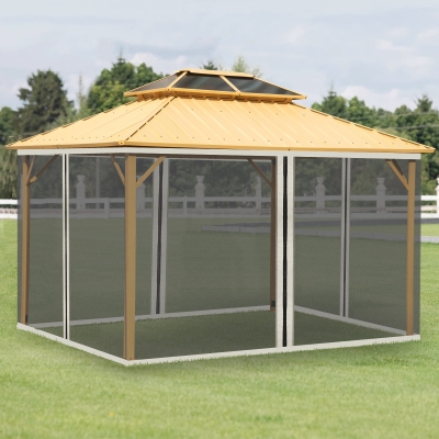 Outsunny Replacement Mosquito Netting for Gazebo 10' x 13' Black Screen Walls for Canopy with Zippers for Parties and Outdoor Activities
