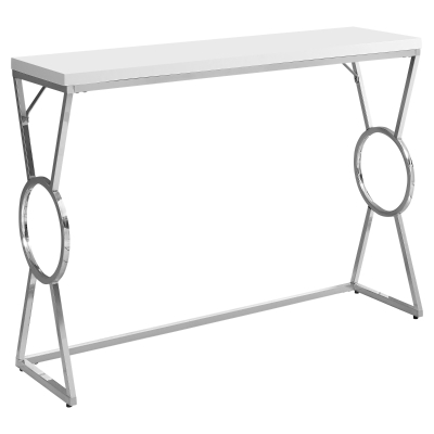 Monarch 42" Contemporary Chrome Metal Circle-X Frame Accent Hall Sofa Console Table - Glossy White Finish
