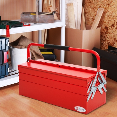 DURHAND Metal Tool Box Portable 5-Tray Cantilever Steel Tool Chest Cabinet, Red