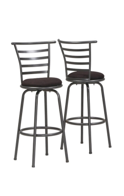 Monarch 2 Piece 43" Contemporary Microfiber Seat Slat-Back Metal Framed Swivel Barstool Chair Set - Black / Grey Finish