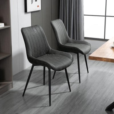 HOMCOM Dining Chairs 2 Set PU Upholstered Accent Chairs with Metal Legs for Kitchen, Grey