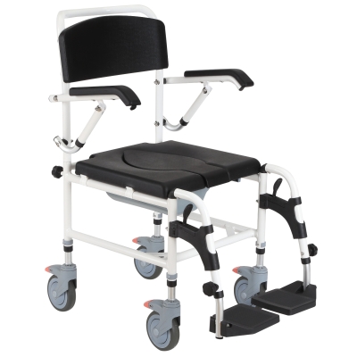 HOMCOM Accessibility Commode Wheelchair with 4 Castor Wheels and Rectangle Detachable Bucket - Black