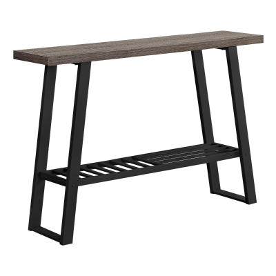 Monarch 48" Modern Wood Grain Top 2-Tier Metal Framed Accent Console Table - Black / Dark Taupe Finish