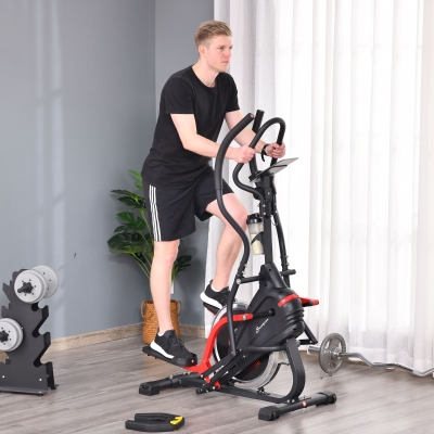 Soozier Exercise Bike Two-way Magnetic Elliptical Cross Trainer Cardio Fitness Workout Machine with Flywheel & LCD Digital Monitor Display Phone Holder, for Home Office Gym Black