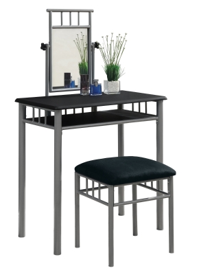 Monarch 2-Piece Modern Grey Metal Frame Vanity Makeup Table Set with Padded Bench Seat and Mirror - Black Finish