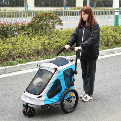 Aosom Dog Bike Trailer 2-In-1 Pet Stroller Cart Bicycle Wagon Cargo Carrier Attachment for Travel with 360 Swivel Wheel Reflectors Parking Brake Straps Cup Holder Blue