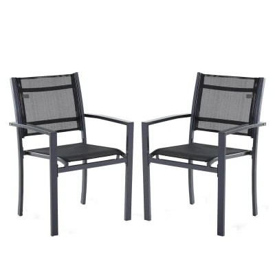 Outsunny Set of 2 Patio Dining Chair Outdoor Mesh Seat Heavy Duty Stackable Garden Bistro Chairs Yard Home Furniture Black