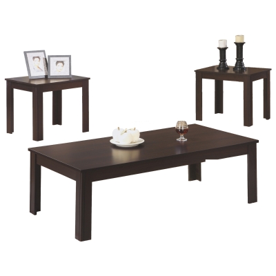 Monarch 3 Piece Contemporary Rectangular Coffee Table / Two Matching End Tables Set - Cappuccino
