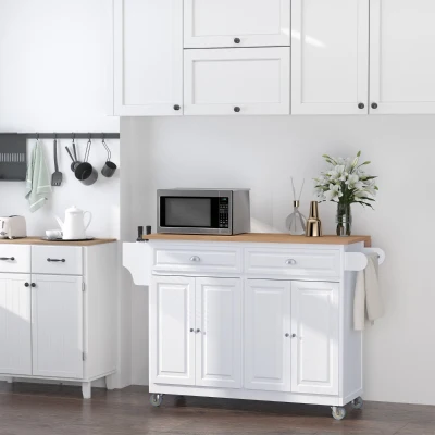 HOMCOM Rolling Kitchen Island Cart with Drop-Leaf, Drawer, White